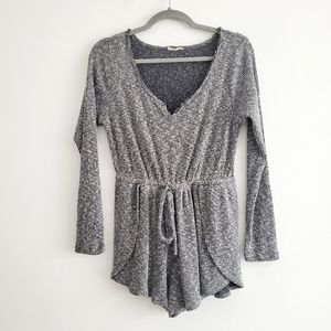 Girl Cave Gray Ribbed Knit Long Sleeve Cozy Romper